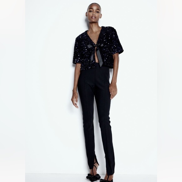 H&M navy sequin blouse bow jacket size small brand new sold out holiday party - Picture 1 of 4